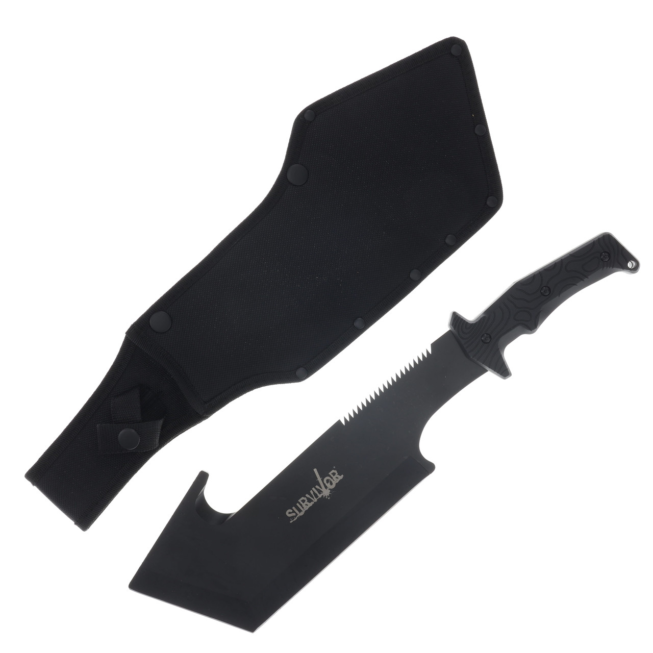 Survivor SV-MHT009 Sawback Machete Black 11.5in Plain Edge Blade MCSVMHT009