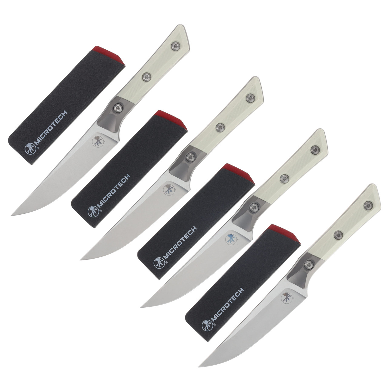 Microtech 4.5in Steak Knife 4Pc Set Stonewash Standard Ivory G-10 MT3600B10SETIV