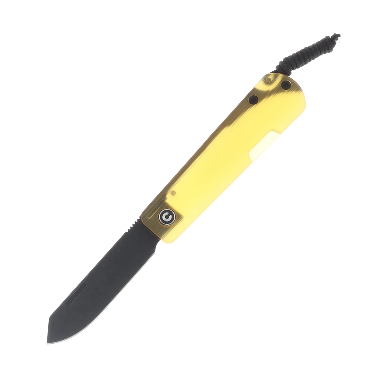CIVIVI Slippy Sendy Folding Knife Milled BB Yellow Ultem Handle W/Blk Paracord Lanyard Blk SW Nitro V Blade C24075A-1