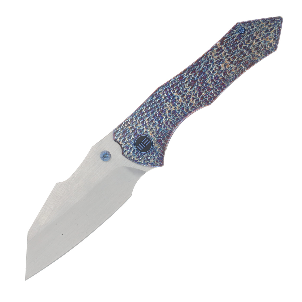 WE Knife Co. High-Fin XL Folding Knife Diamond Pattern Flamed TI Handle Hand Rubbed Satin CPM 20CV Blade WE24010-5