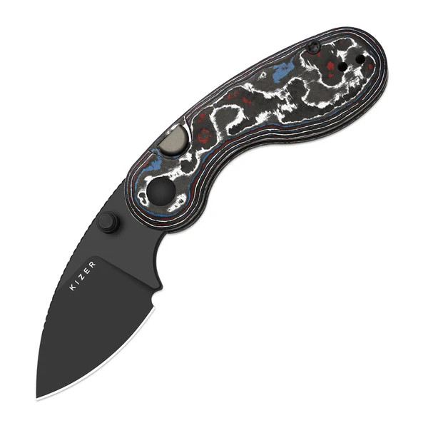 Kizer Microbe Folding Knife Multi Colored Fat Carbon Handle Matte DLC Ultra M390 Blade KI2742A2