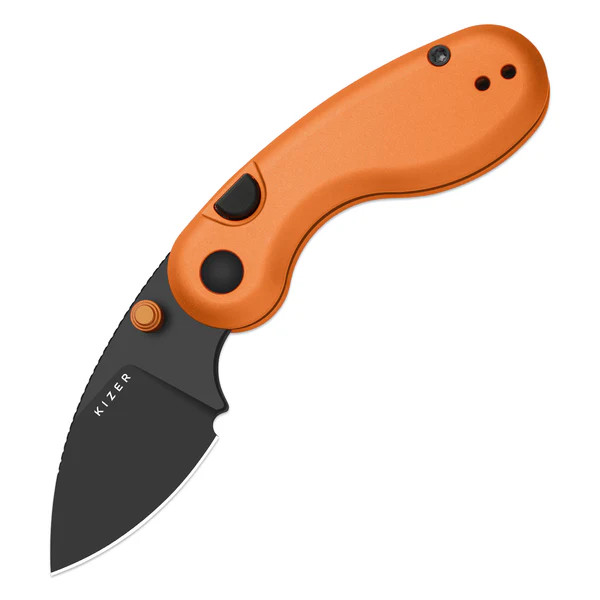 Kizer Microbe Folding Knife Orange Aluminum Handle Black PVD Coated 14C28N Blade V2742A3