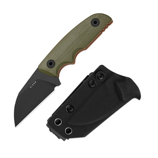 Kizer Snick Fixed Knife Olive Green G-10 Handle Black Stonewashed