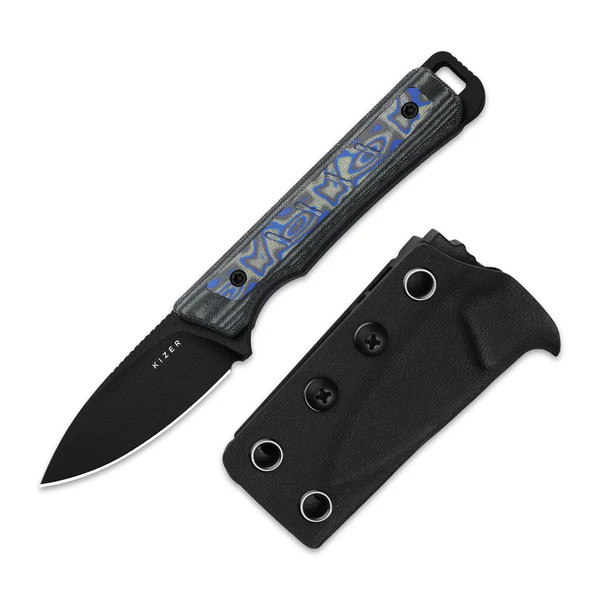 Kizer Whiskey Jack Fixed Knife Blk-Multi Color Norplex & Vortex Micarta Handle Blk Coated 10V Blade 1108A1