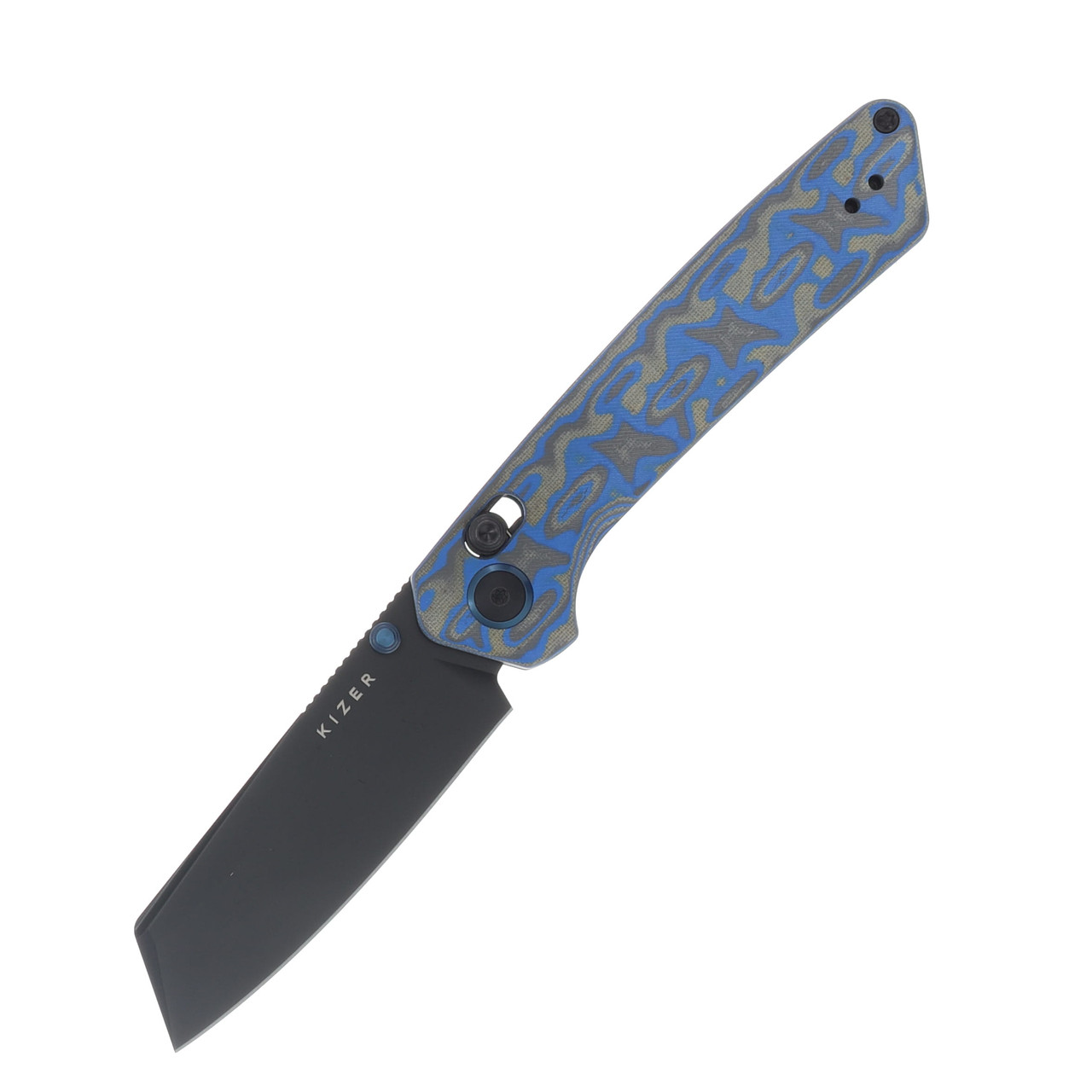 Kizer Madrac Folding Knife Multi Color Vortex Micarta Handle Black