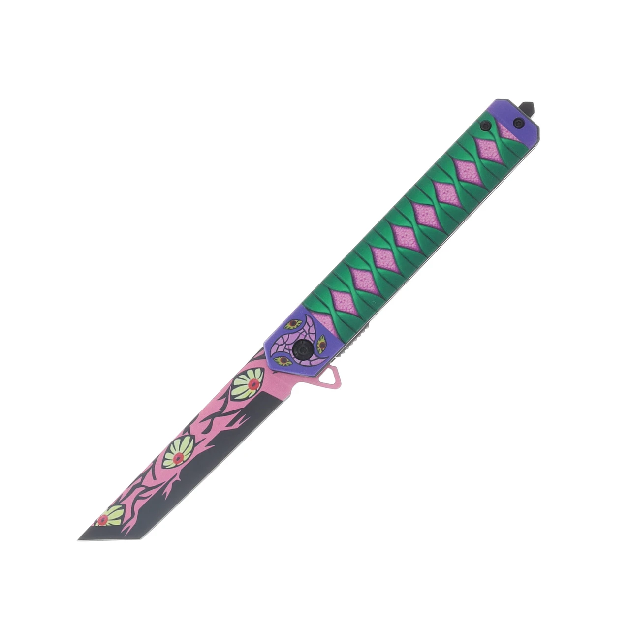 Kokushibo AO Linerlock Folding Knife Pink/Green Aluminum Handle 3CR13 Blade 300614KK