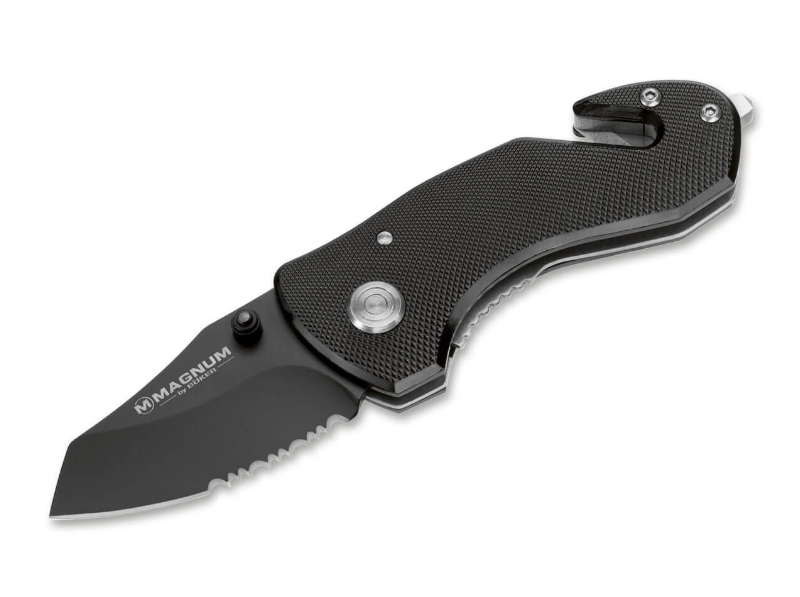Boker Magnum Black Folding Rescue Knife Partially Serrated