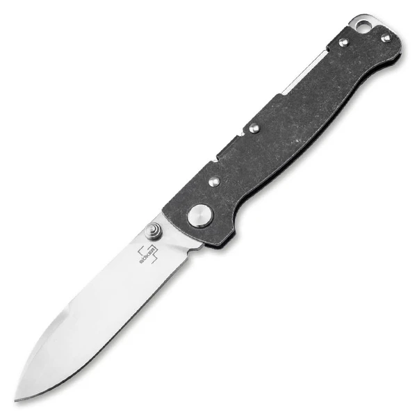 Boker Plus Atlas Backlock Drop Point TS Folding Knife Black SS Handle D2 Blade