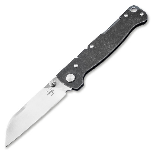 Boker Plus Atlas Backlock Sheepsfoot TS Folding Knife Black SS Handle D2 Blade