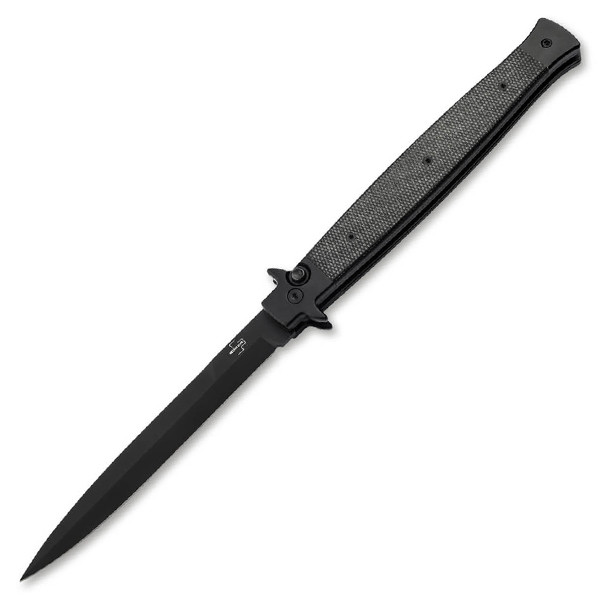 Boker Plus Stiletto 5.0 All Black OTS Auto Knife Blk Micarta Handle Blk 14C28N Blade AUBK06EX753