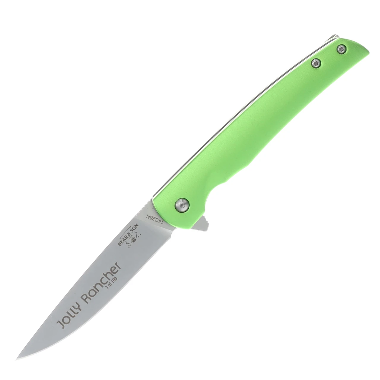 Bear & Son Rancher Green 3.12in Plain Jolly Rancher Satin Drop Point BR121GRJR