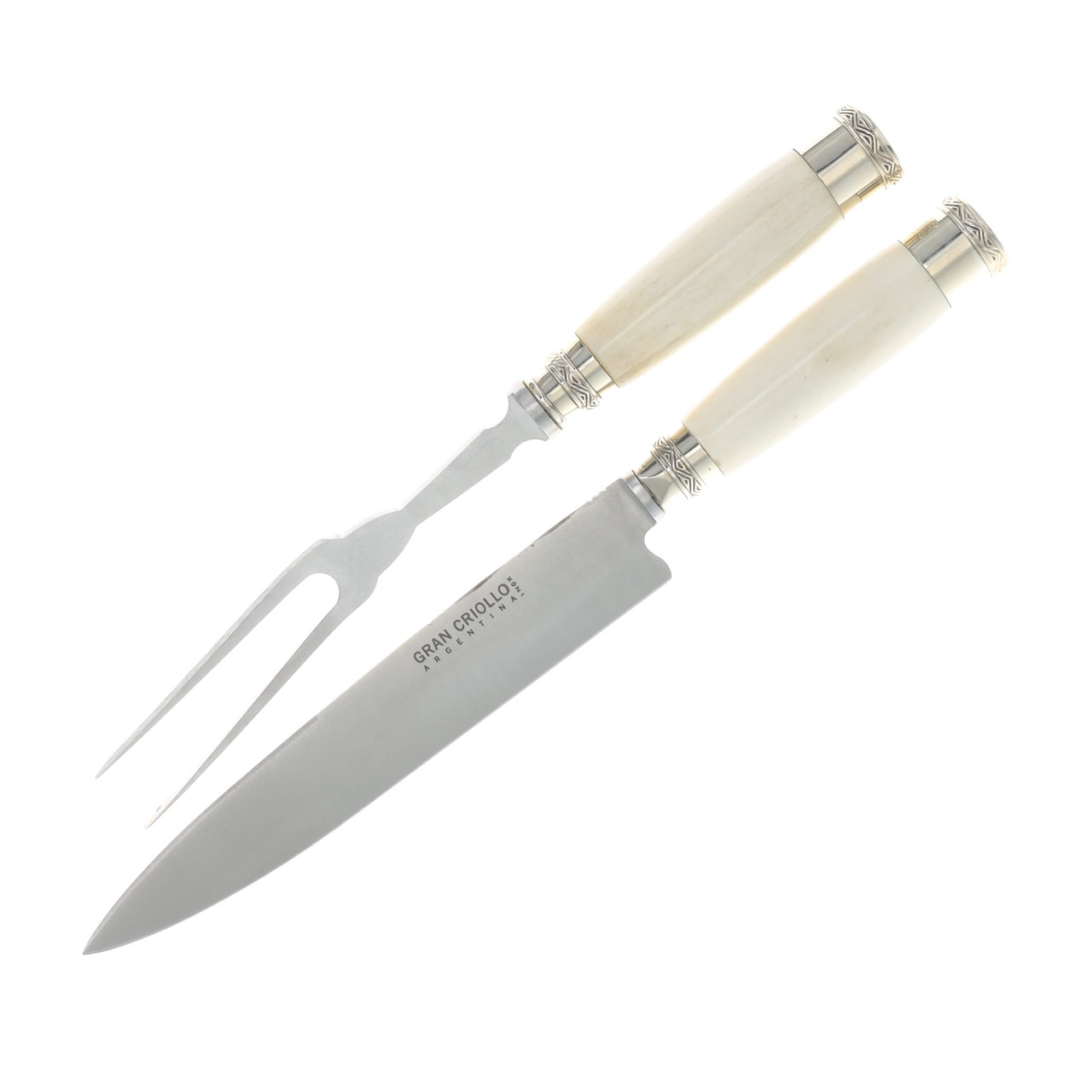 Patagon Knives 2PC Grill Set Bone/Alpaca Handle W/Wood Box GS-B&A-00