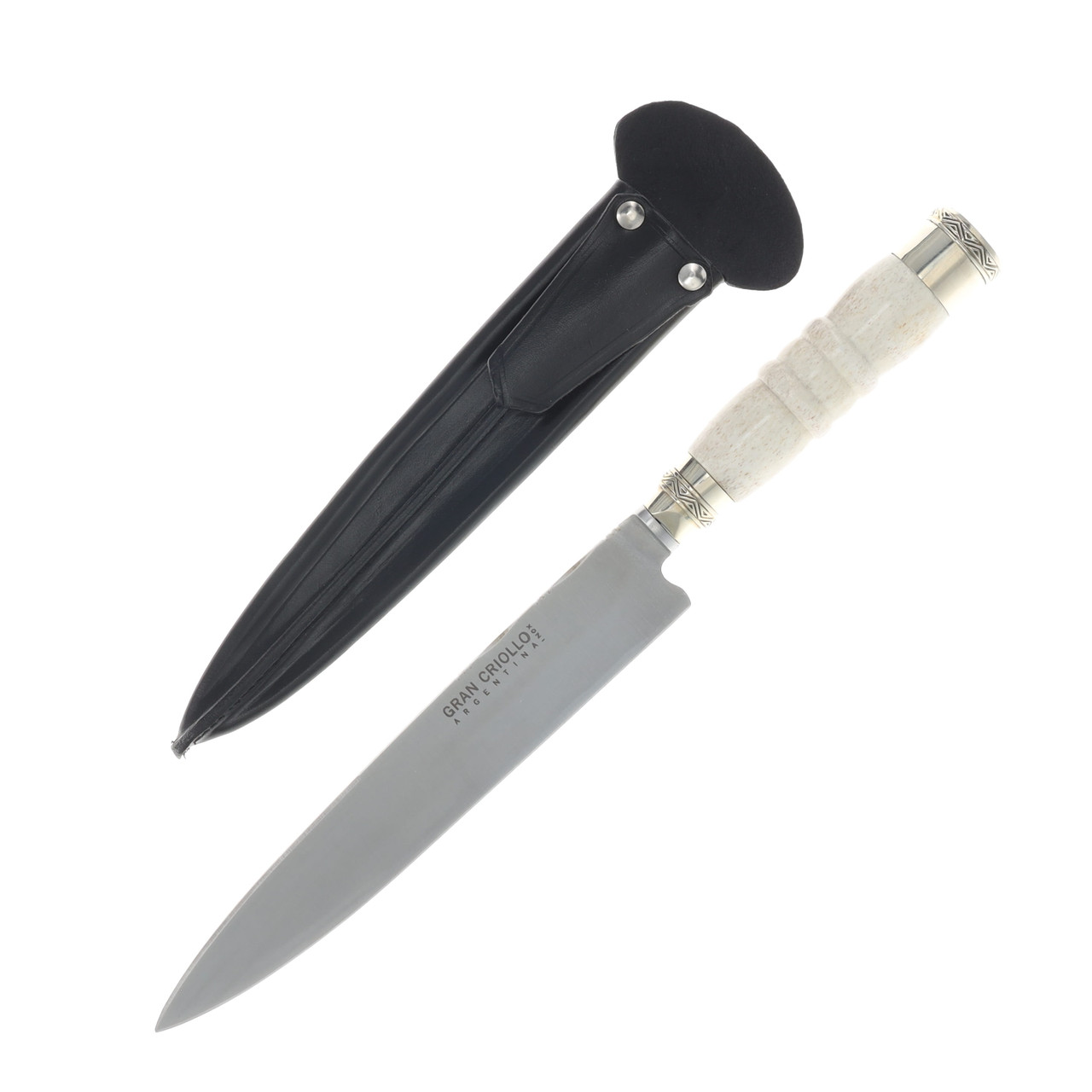 Patagon Knives Gaucho Fixed Knife Colt Bone Handle 8in Spear Point Blade W/Sheath GK-CBH-20