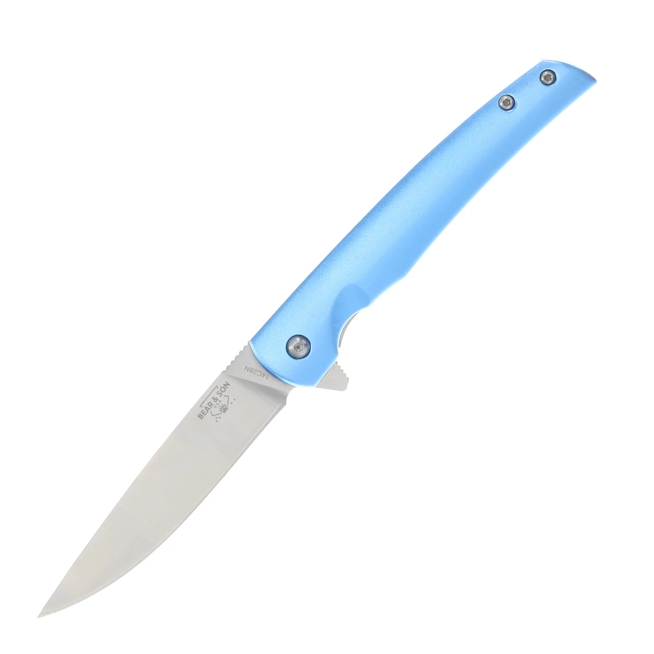 Bear & Son Rancher Folding Knife Blue 3.12in Plain Satin Drop Point BR121BL
