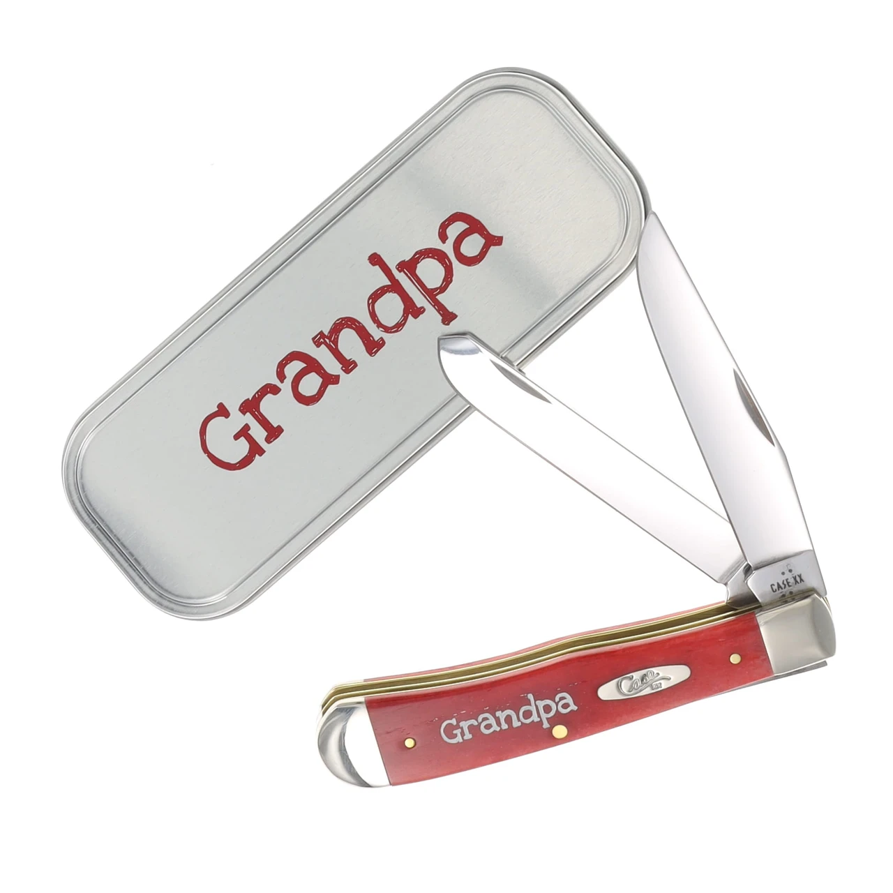 Case XX Dark Red Bone Grandpa Trapper Folding Knife with Gift Tin CA10433