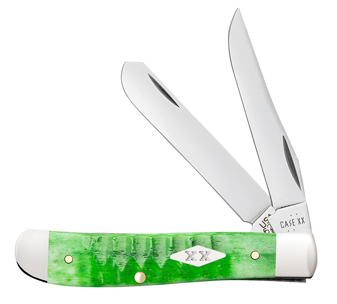 Case XX Bright Green Gator Jigged Bone Mini Trapper Folding Knife