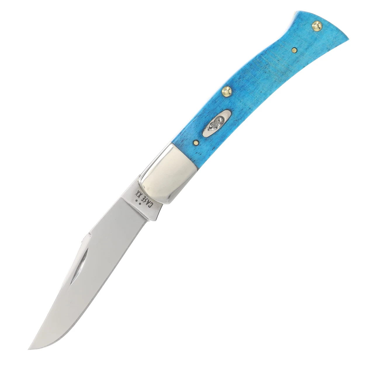 Case XX Caribbean Blue Sawcut Jigged Bone Axe Handle Pattern Folding Knife Bill Ruple Design CA25580