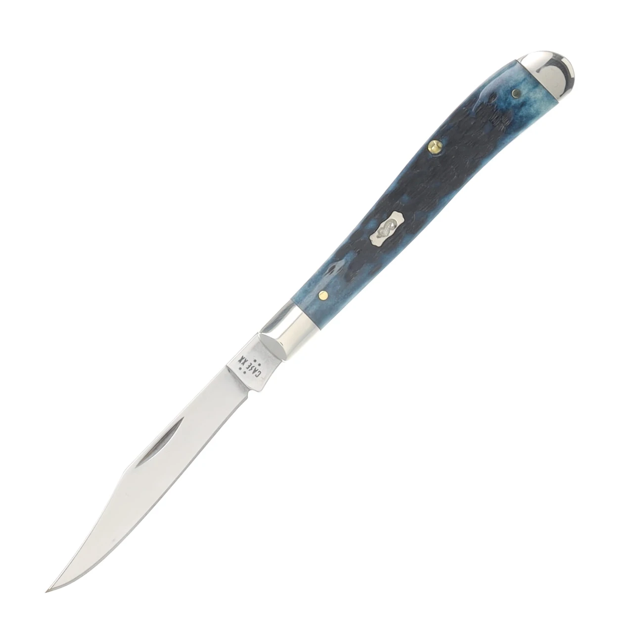 Case XX Mediterranean Blue Pocket Worn Peach Seed Jigged Bone Slimline Trapper Folding Knife CA51865