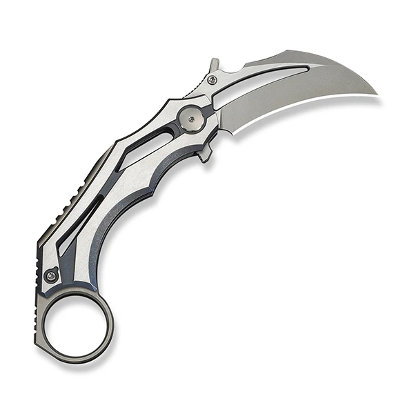 We Knife Co Cryonix Blue & Satin Titanium Handle Stonewashed M390 Blade WE24070-4