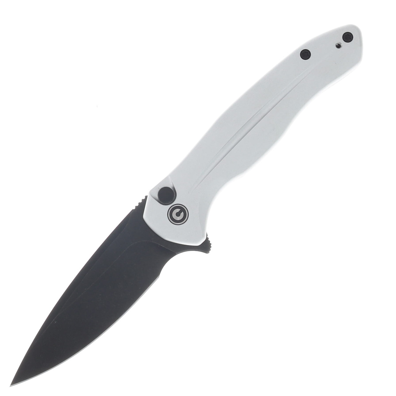 CIVIVI Button Lock Kitefin Silver Aluminum Handle Black Stonewashed 14C28N Blade C24091-2