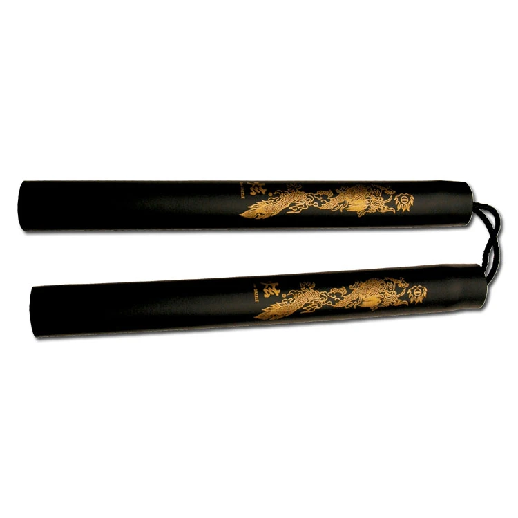 Black Rubber Nunchaku Handle W/Dragon Etch and Nylon Cord DB801B