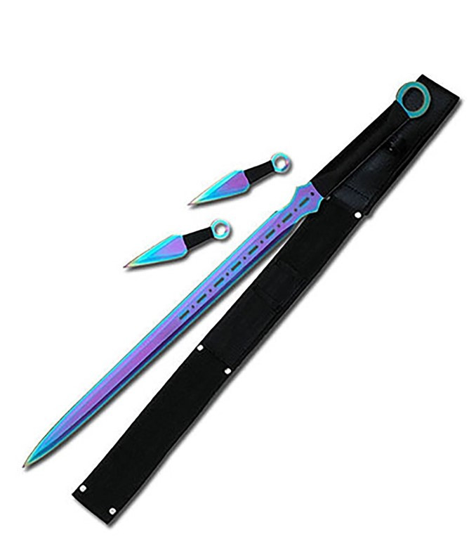 Fantasy Master Fantasy Sword with 2 Throwing Knives Rainbow