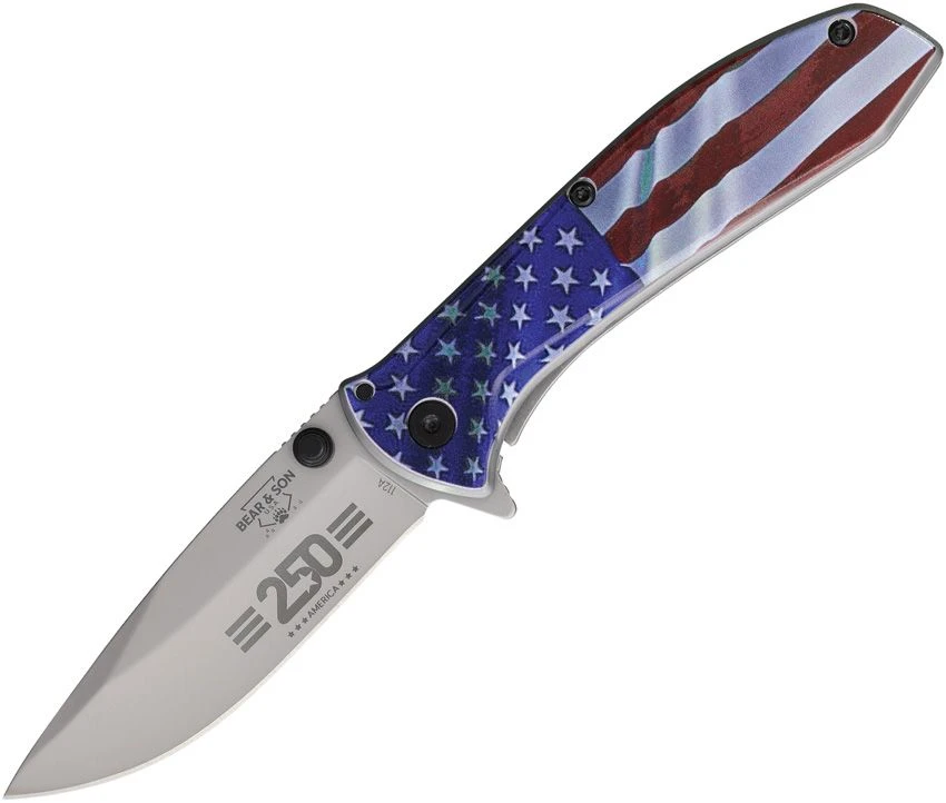 Bear & Son 4in SS Frame Lock Assisted Open Folder Drop Point Blade USA 250th Anniversary U112AUSA