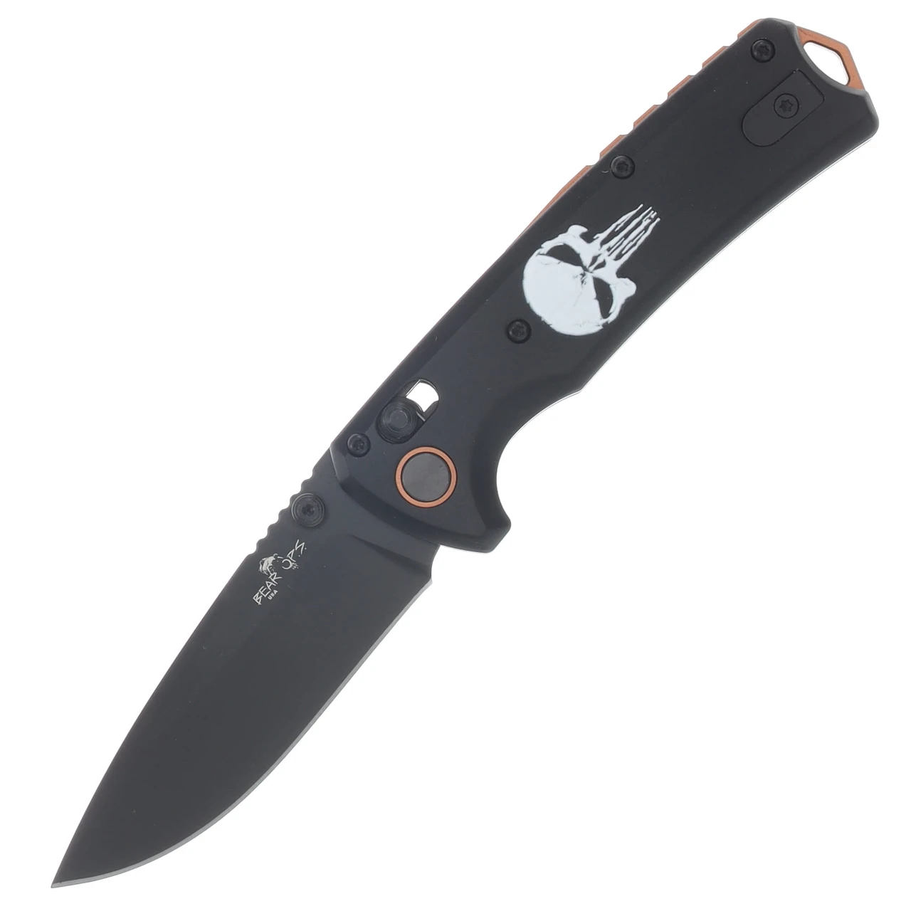 Bear & Son Nekama II Slide Lock Folding Knife DLC 14C28N Drop Point/Black & Copper Skull UMC-1100-ALBK-BSK SKULL