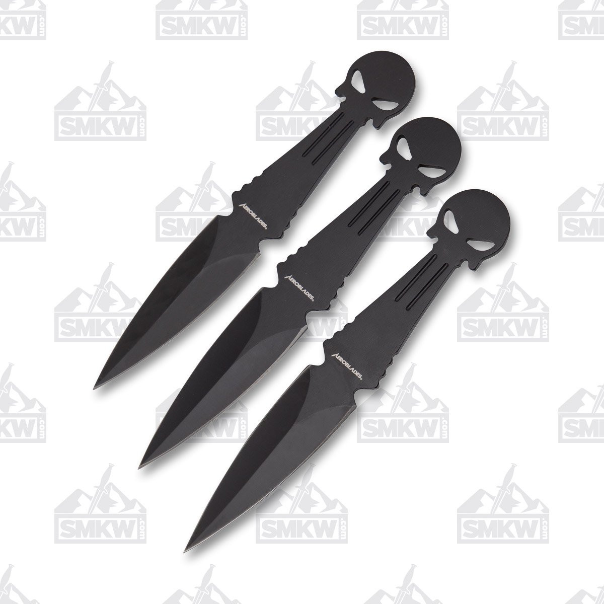 Neptune Trading AeroBlades Fixed Knife 6in Black Skull Head 3pc