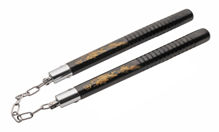 Wood Nunchucks - Black Color Wood W/Gold Dragon Decal 211652