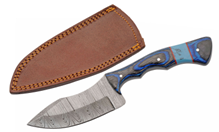 8.25in Damascus Blue Sky Fixed Knife Color Wood Handle W/Turquoise and Red Spacer DM1406