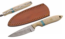 Sharp Tooth Bone Fixed Knife Bone W/Turquoise Spacer Handle Damascus Blade DM1415