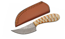 6 inch Grooved Burned Bone Skinner Fixed Knife 2.75in Damascus Blade W/Sheath DM1429BO
