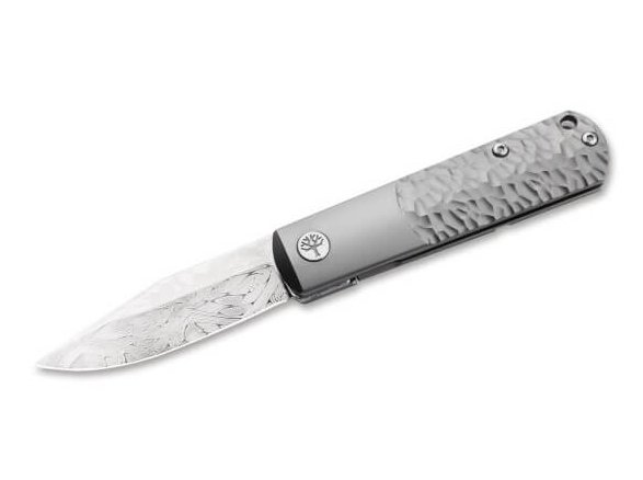 Boker BRLW Meteorite Damast Platinum Edition 2.56in Plain Damascus Platinum Clip Point