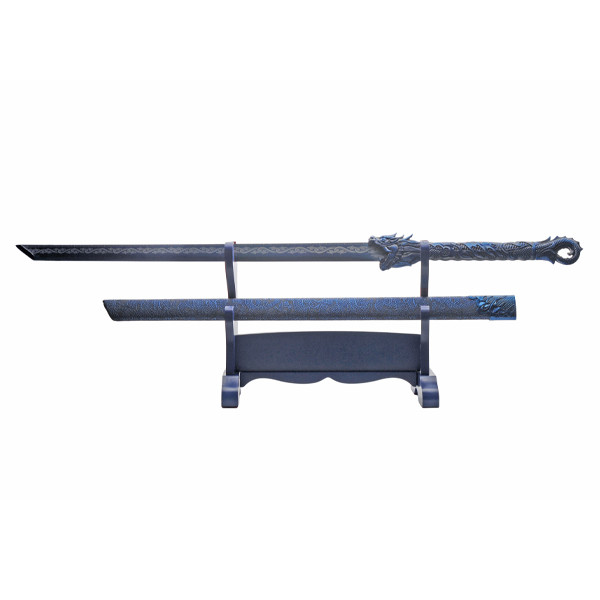 Blue Guardian Samurai Sword With Stand 27.5in Manganese Steel