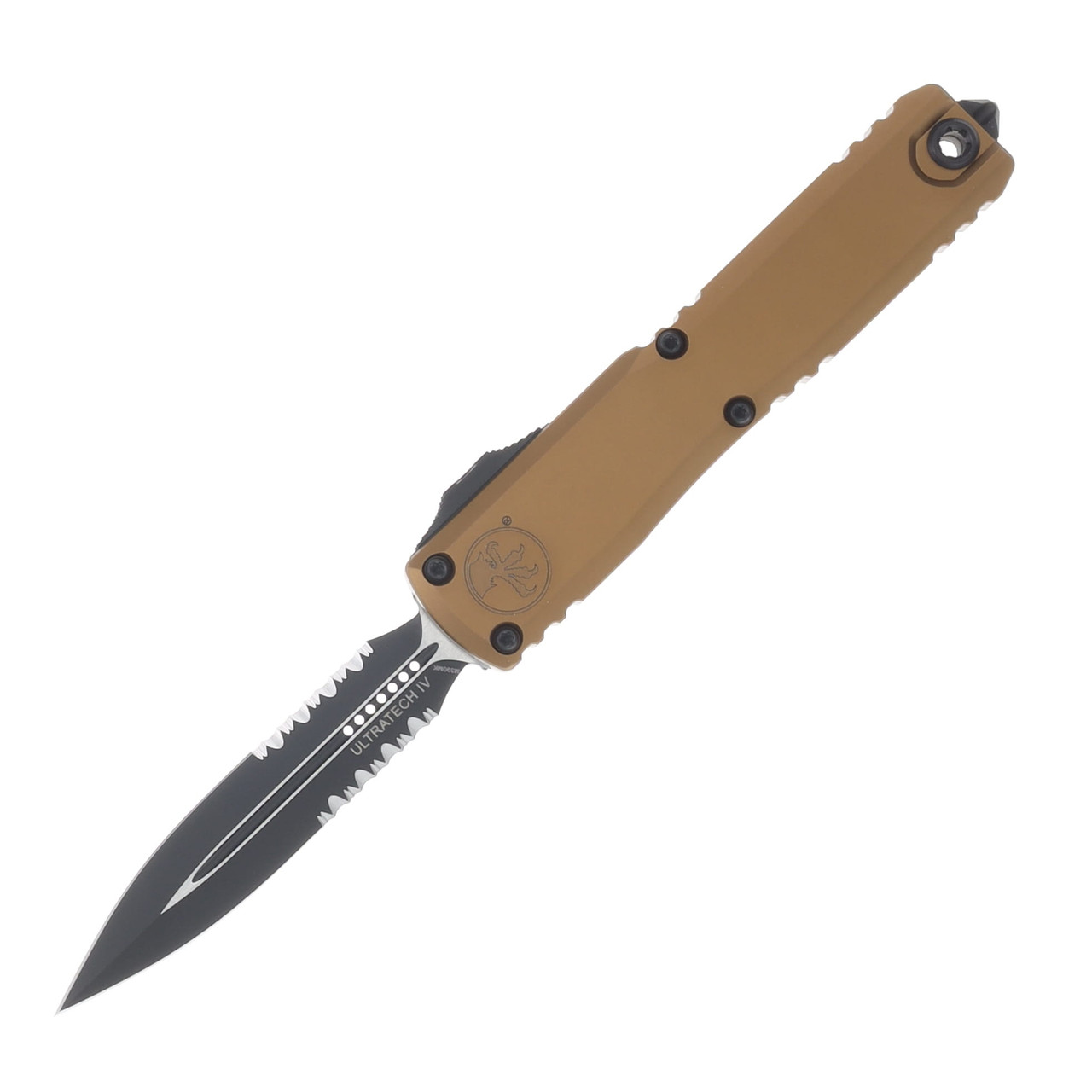 Microtech Ultratech GEN IV OTF Auto D/E Black Part Serrate Tan Aluminum Handle AUMT112242TA