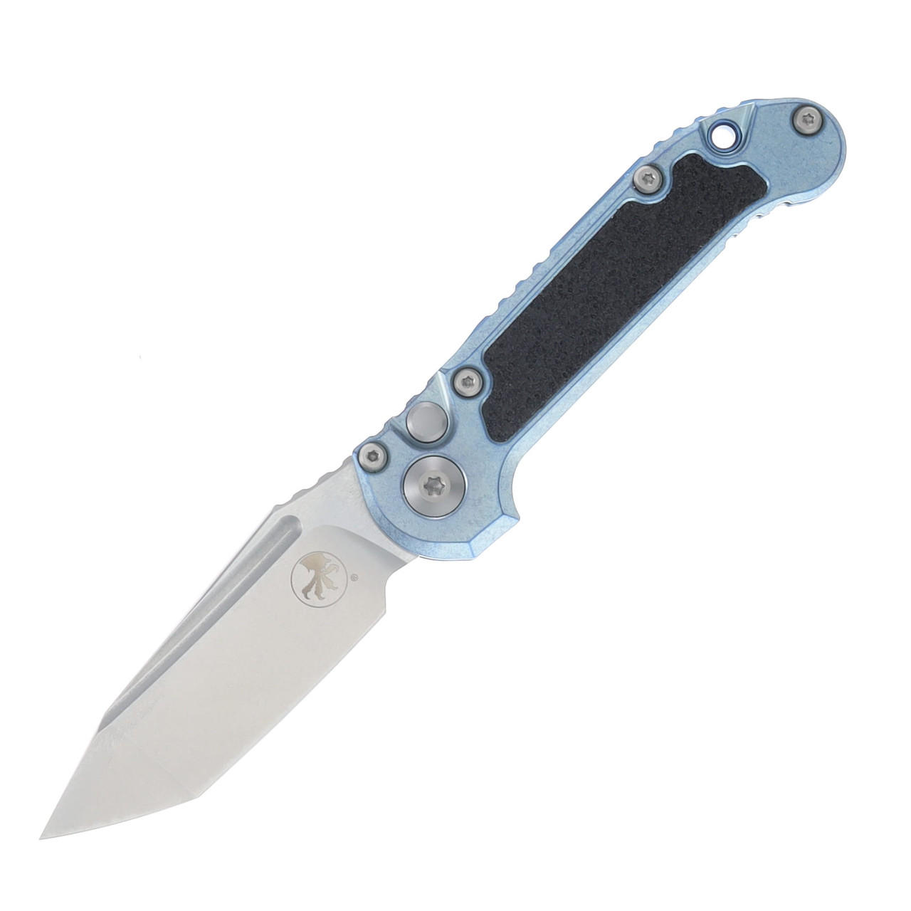 Marfione LUDT Automatic Knife Stonewash Tanto M390MK/Ice Blue Titanium with Double Vapor Blast Hardware AUMT113610MS12