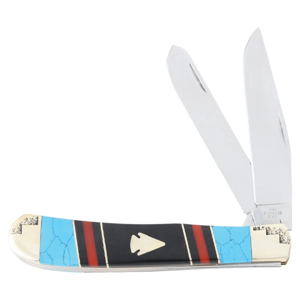 Frost Silverhorse Stoneworks Turquoise and Black Synthetic Large Trapper Folding Knife FRSHS108AH