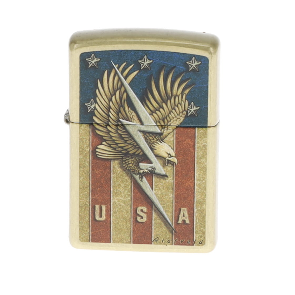 Zippo Rick Rietveld Eagle Flag Lightning Bolt Street Brass ZP47110