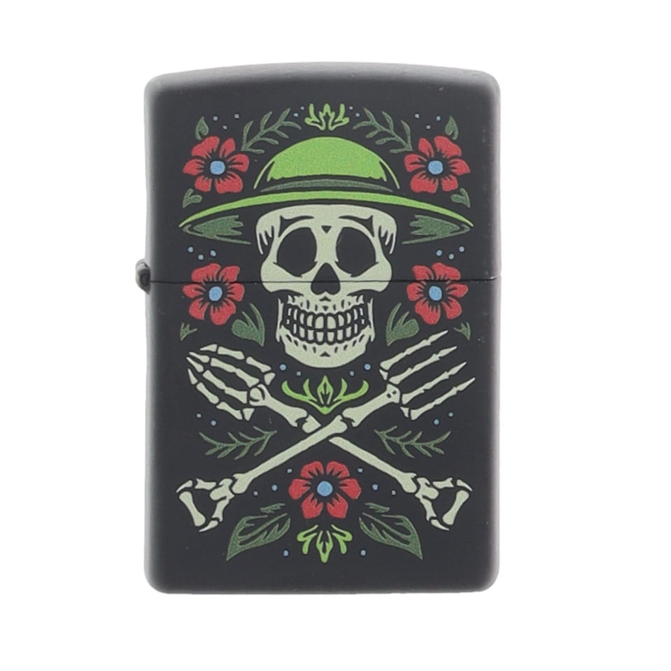 Zippo Skull w Gardener Hat Design Black Matte ZP47152