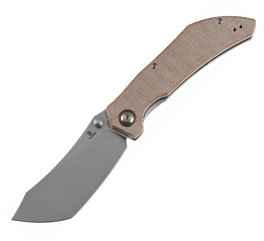 Tenable Knives Tipper Linerlock Folding Knife Brown Canvas Micarta Handle Stonewash Nitro V Blade