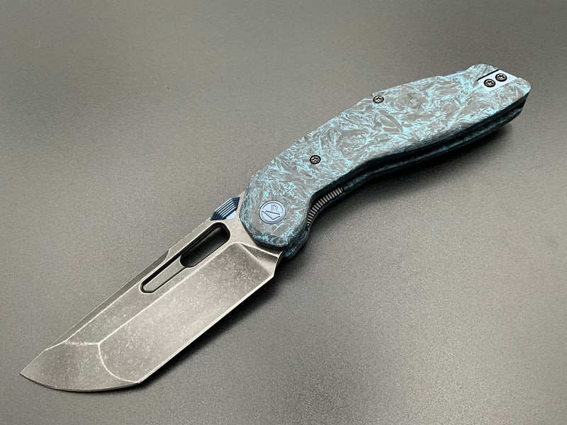 Ketuo Yakuza Linerlock Blue Marble Carbon Fiber Handle Black Stonewash 154CM Blade KETM0100