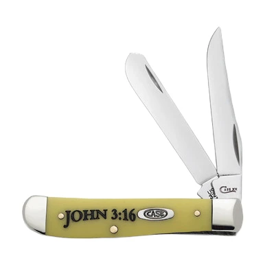 Case XX John 3:16 Yellow Smooth Bone Mini Trapper Folding Knife