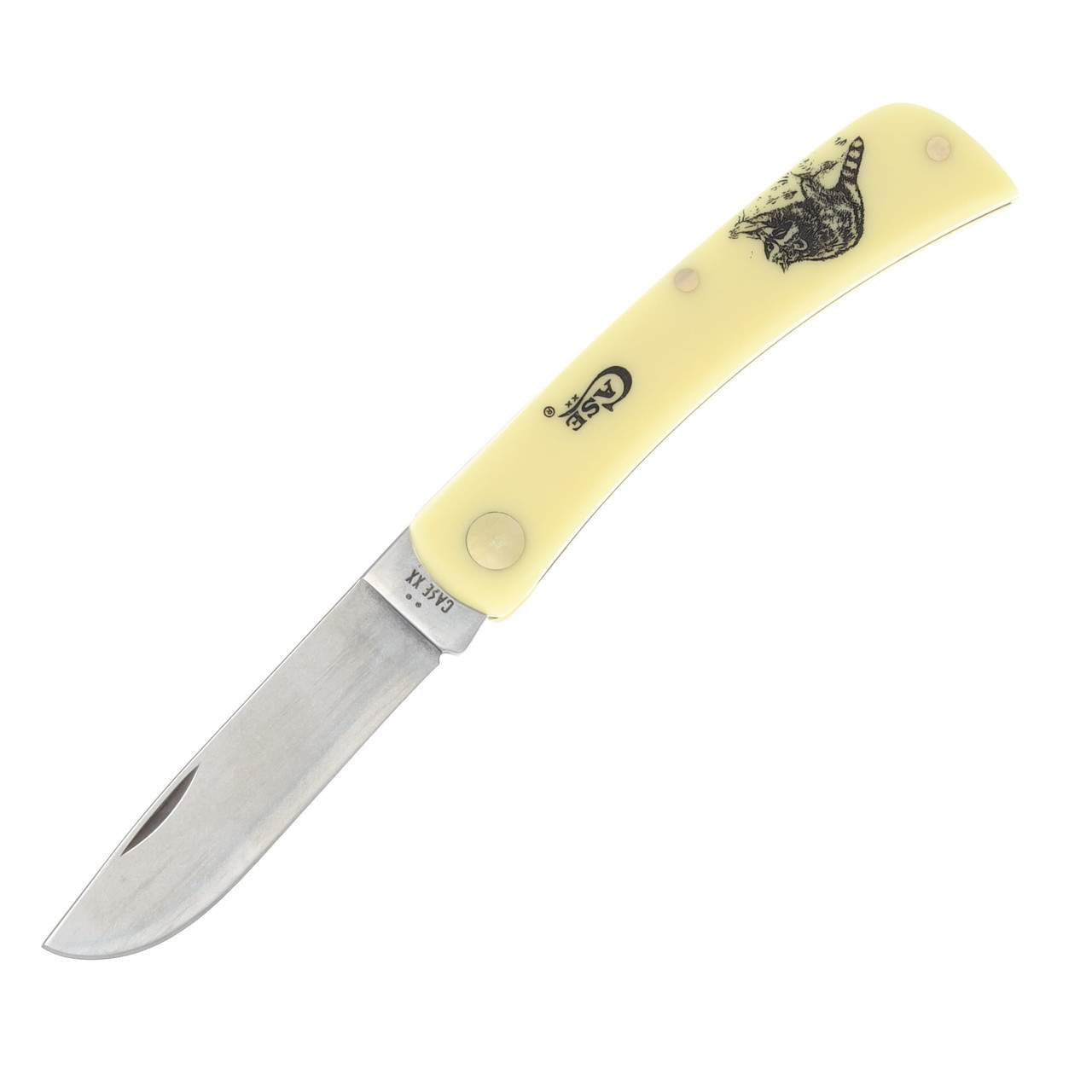 Case XX Raccoon Etched Yellow Synthetic Sod Buster Jr Folding