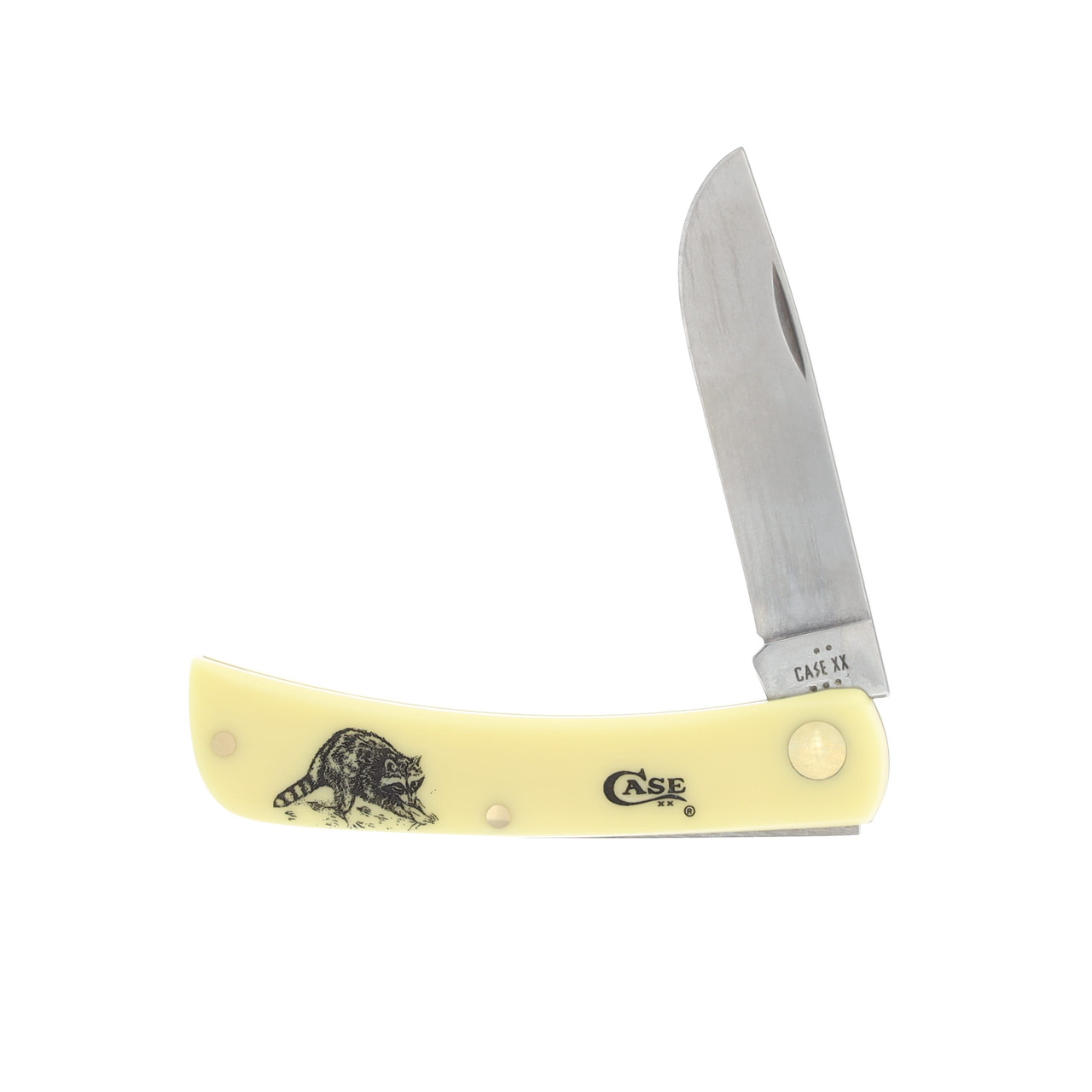 Case XX Raccoon Etched Yellow Synthetic Sod Buster Jr Folding Knife CA80032CN