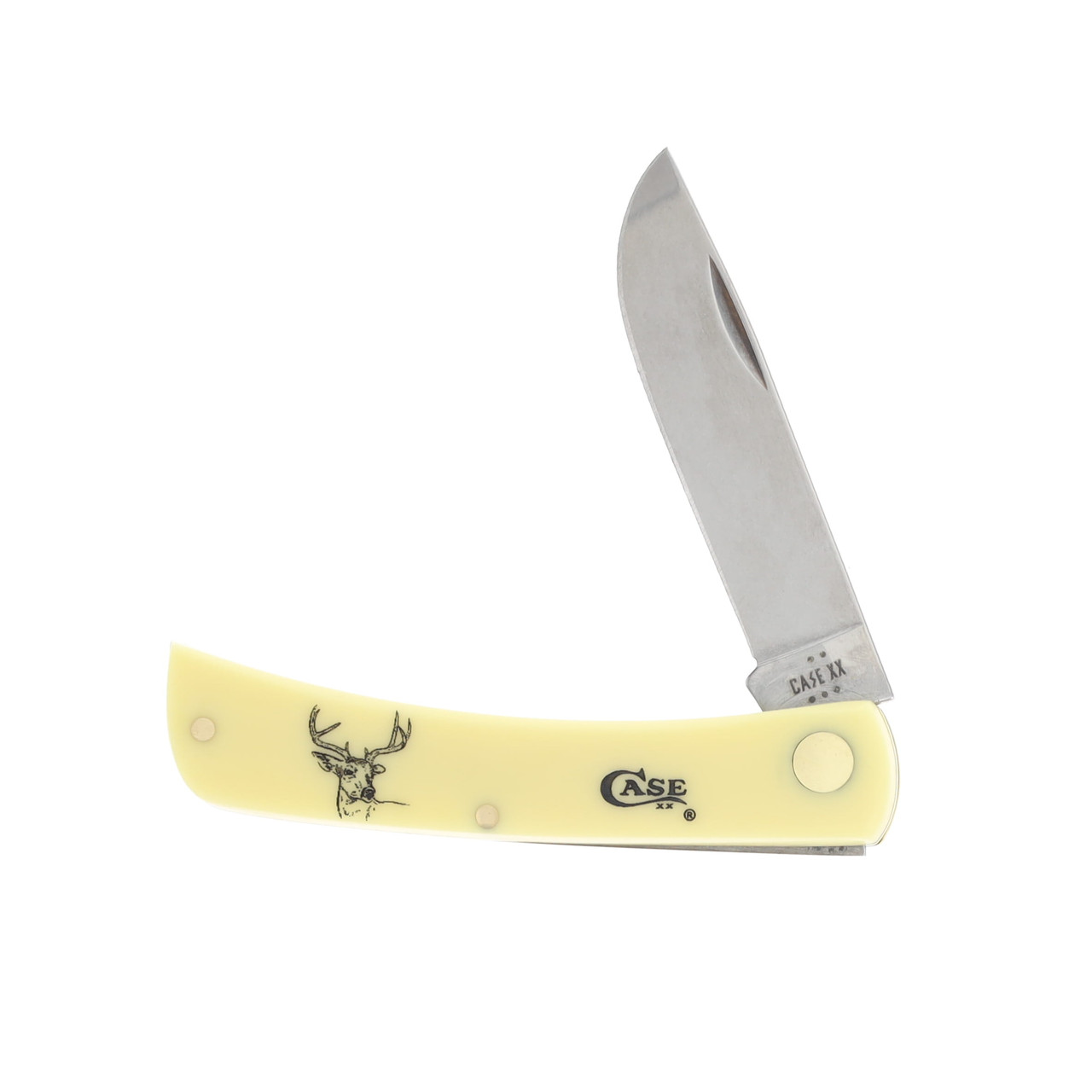 Case XX Deer Etched Yellow Synthetic Sod Buster Jr Folding Knife CA80032DEER
