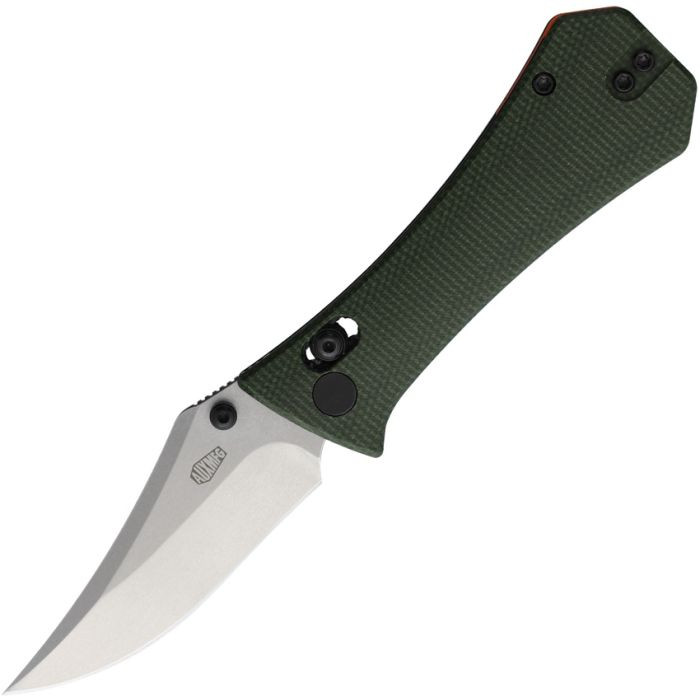 Auxiliary Manufacturing Pocket Bowie Crossbar Lock Folding Knife Stonewash 14C28N/Green Micarta AUX-004GRN