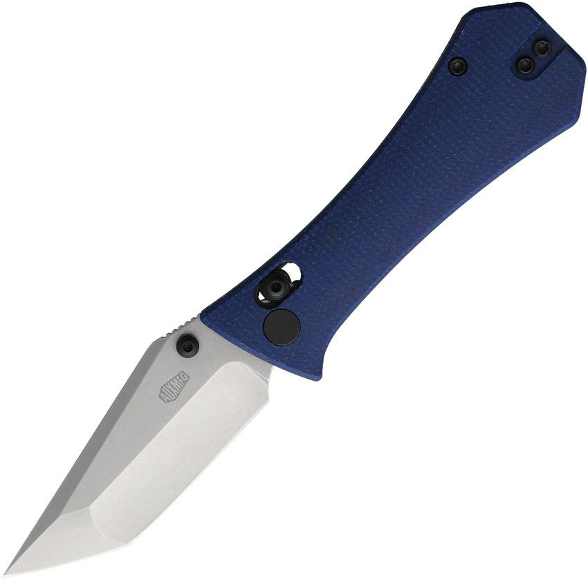 Auxiliary Manufacturing Coffin Tanto Crossbar Folder STNWSH 14C28N Blue Micarta AUX-005BLU