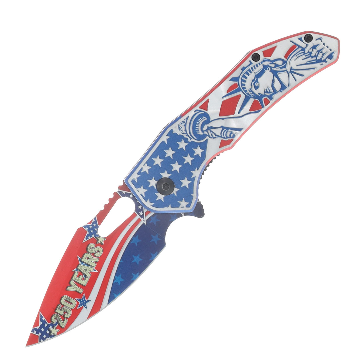 Mtech USA 250th Ann. Spring Assisted Linerlock Folder R-W-B Statue of Liberty Handle MT-A2066RD-250
