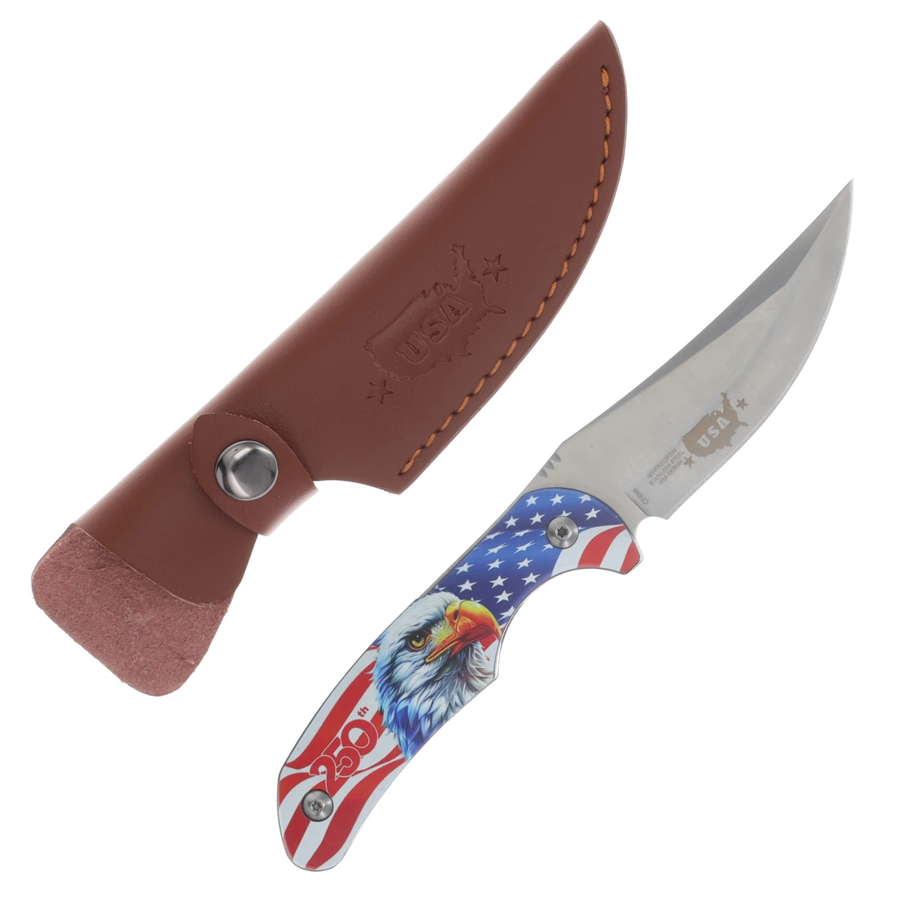 Mtech USA 250th Ann. Fixed Blade W/ Eagle Aluminum Handle/Leather Sheath MT-FIX012F-250